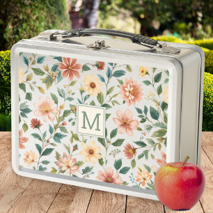 Pretty Floral Monogrammed Metal Lunch Box