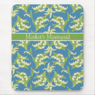 Pretty Floral Mousepad: Lilies of the Valley, Blue Mouse Pad