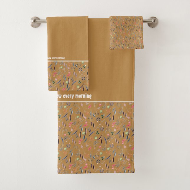 Pretty Floral MUSTARD GOLD Customizable Scripture Bath Towel Set (Insitu)