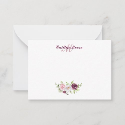 Pretty Floral Name And Initial Monogram  Note Card