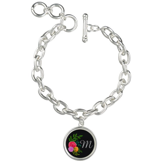 Pretty Floral on Chalkboard Monogrammed Bracelet (Product)
