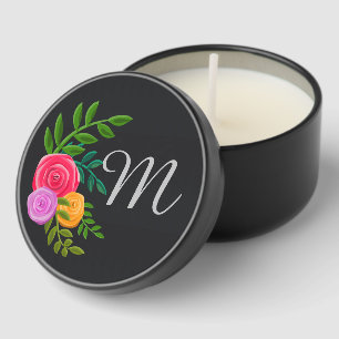 Pretty Floral on Chalkboard Monogrammed Mini Candle Favors
