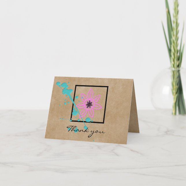 Pretty Floral Paint Splatter Thank You Card (Front)