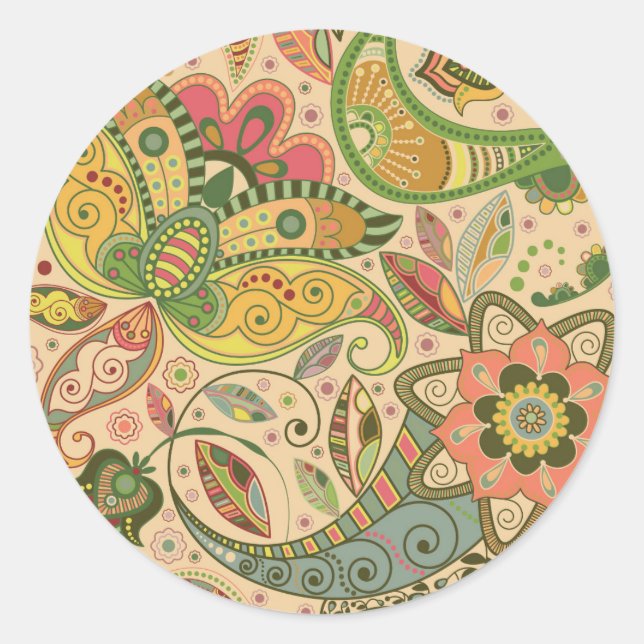 Pretty Floral Paisley Pastel Classic Round Sticker (Front)