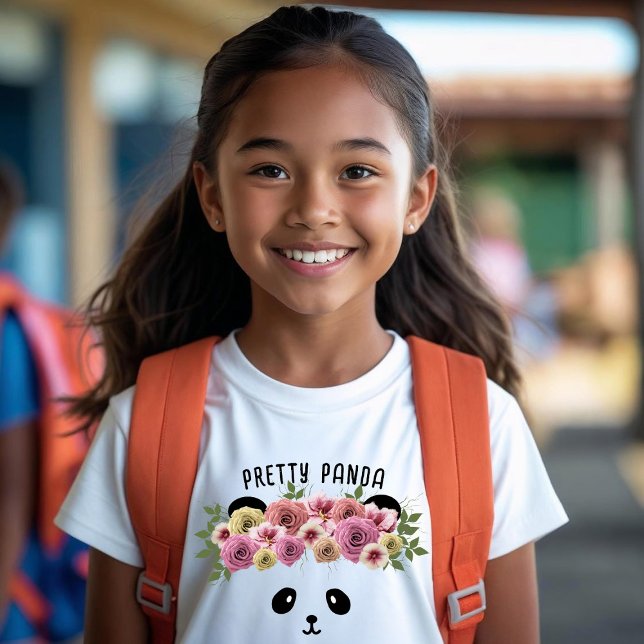 Pretty Floral Panda Bear Girl Cute Kids T-Shirt (Pretty panda shirt perfect for back to school!)