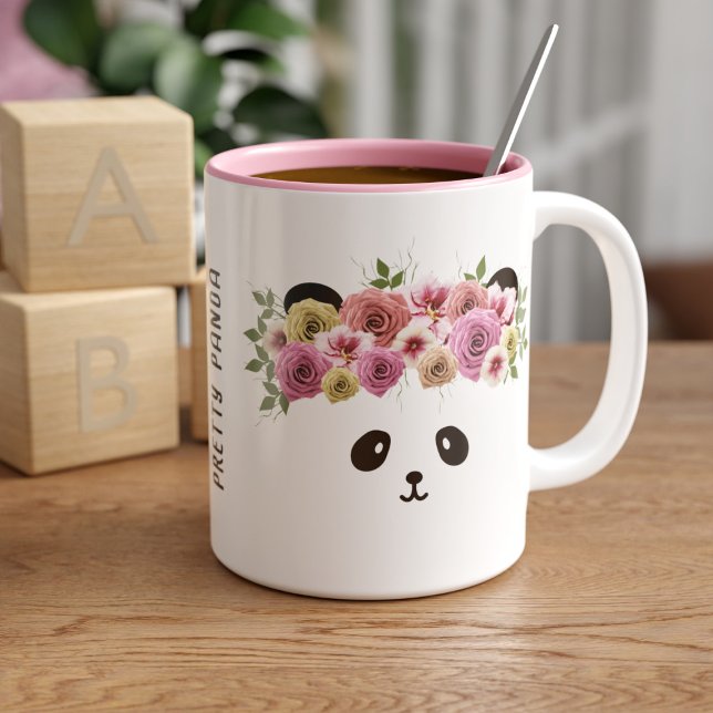 Pretty Floral Panda Bear Girl Cute Personalized Two-Tone Coffee Mug (Creator Uploaded)