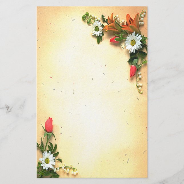 Pretty Floral Parchment Design Stationery (Front)