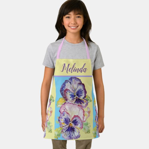 Pretty Floral Pastel Pansy Kids Pink Girls Apron