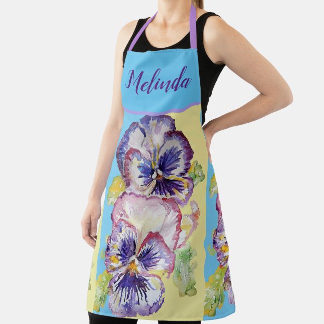 Pretty Floral Pastel Pansy Pink Blue Womans Apron (Insitu)