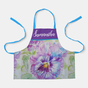 Pretty Floral Pastel Pansy Purple Girls Apron