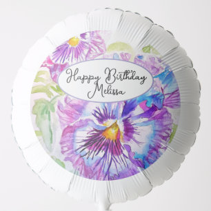 Pretty Floral Pastel Pansy Purple Girls Birthday Balloon