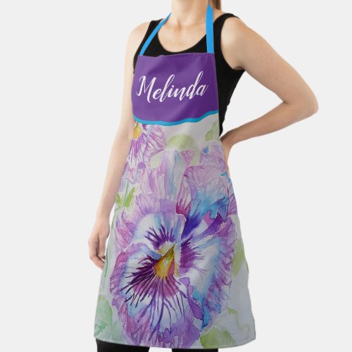 Pretty Floral Pastel Pansy Purple Watercolor Apron