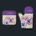 Pretty Floral Pastel Pansy Purple Watercolor Apron Oven Mitt & Pot Holder Set<br><div class="desc">Pretty Floral Pastel Purple Blue Pansy Watercolor Painting Pattern Woman's Kitchen Apron,  with a fully customizable name. Designed from my original cat illustration.</div>