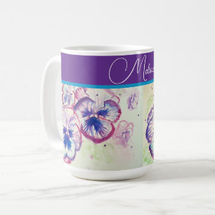 Pretty Floral Pastel Pansy Purple Watercolor Coffee Mug