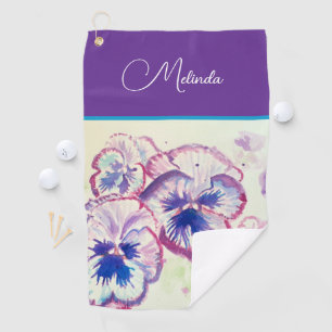 Pretty Floral Pastel Pansy Purple Watercolor Golf Towel