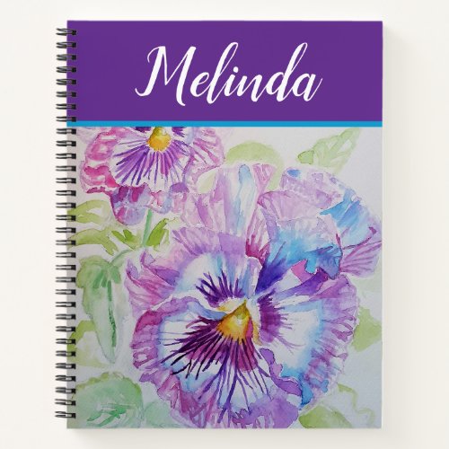 Pretty Floral Pastel Pansy Purple Watercolor  Notebook
