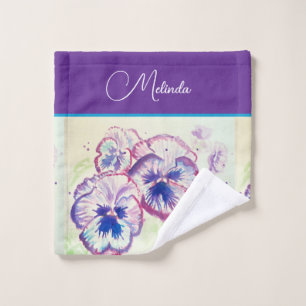 Pretty Floral Pastel Pansy Purple Watercolor  Wash Cloth