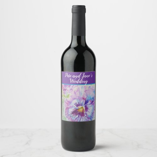 Pretty Floral Pastel Pansy Purple Watercolor  Wine Wine Label
