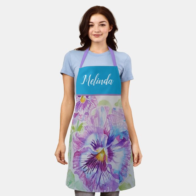 Pretty Floral Pastel Pansy Purple Womans Apron (Worn)