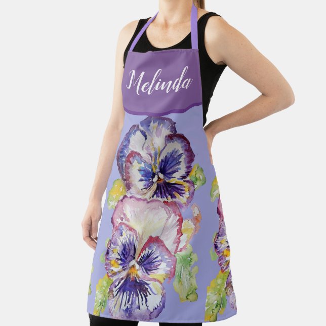 Pretty Floral Pastel Pansy Purple Womans Apron (Insitu)