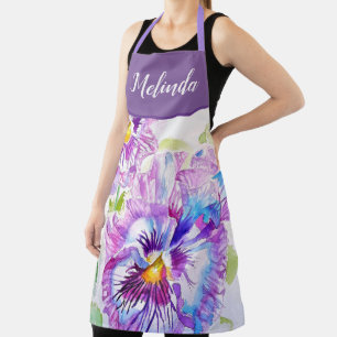 Pretty Floral Pastel Pansy Purple Womans Apron