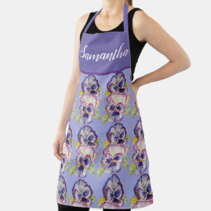 Pretty Floral Pastel Pansy Purple Womans Art Apron