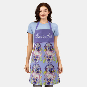 Pretty Floral Pastel Pansy Purple Womans Art Apron
