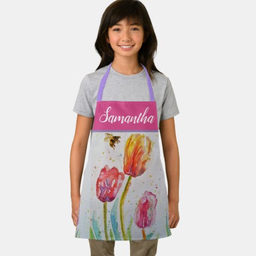 Pretty Floral Pastel Tulip Pink Bee Womans Apron