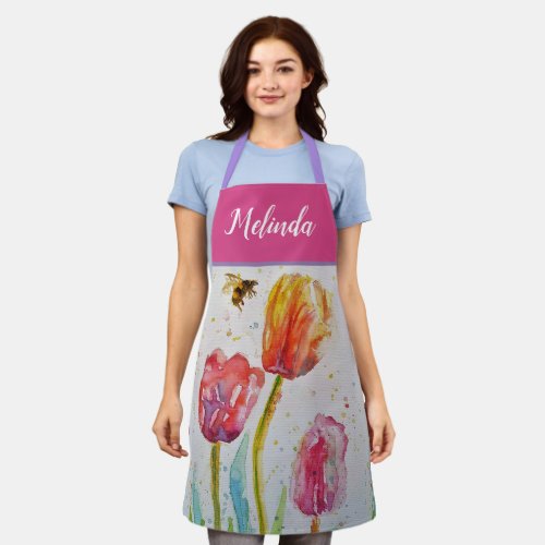 Pretty Floral Pastel Tulip Pink Bee Womans Apron