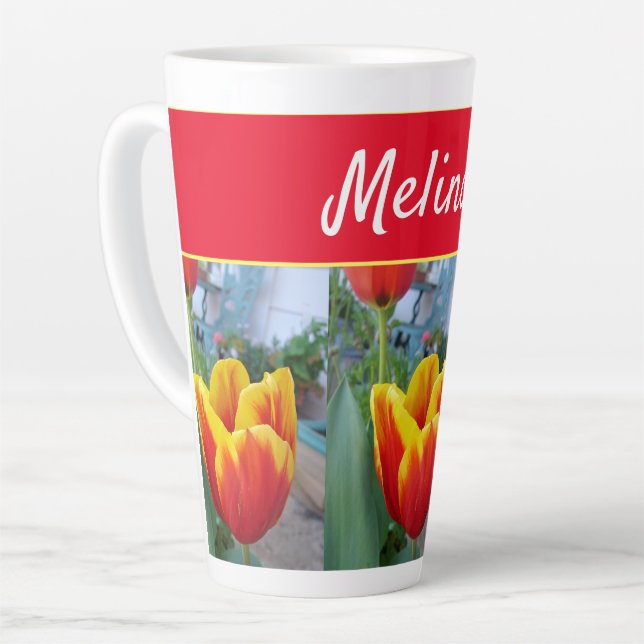 Pretty Floral Pastel Tulip Pink Bee Womans Mug (Left Angle)
