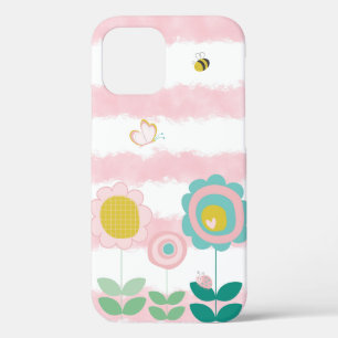 Pretty Floral Pastel Watercolor Stripes Butterfly iPhone 12 Pro Case