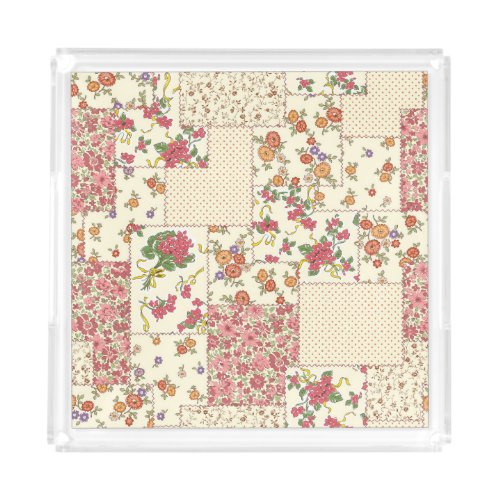 Pretty Floral Patchwork Seamless Design Acrylic Tray