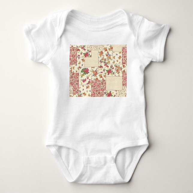Pretty Floral Patchwork Seamless Design Baby Bodysuit (Front)