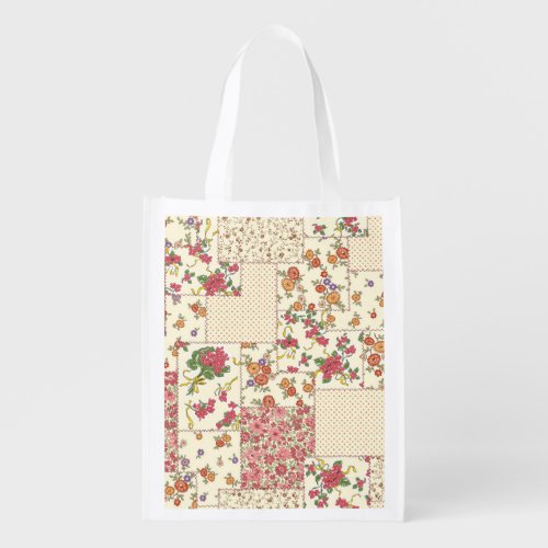 Pretty Floral Patchwork Seamless Design Grocery Bag