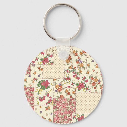 Pretty Floral Patchwork Seamless Design Keychain