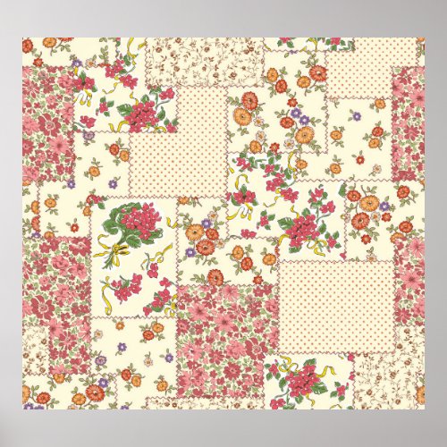 Pretty Floral Patchwork Seamless Design Poster