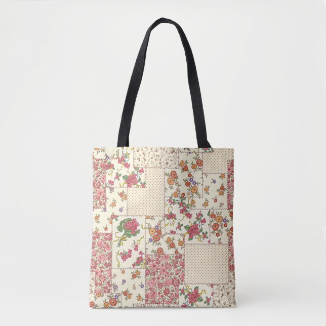 Pretty Floral Patchwork Seamless Design Tote Bag (Front)