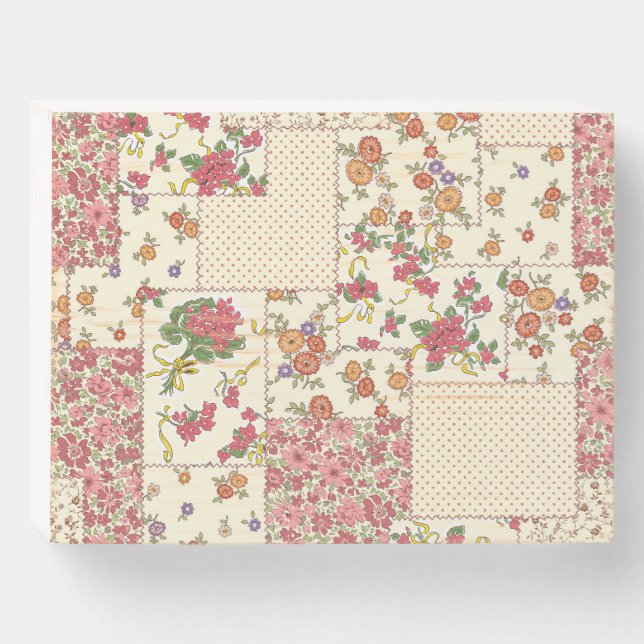 Pretty Floral Patchwork Seamless Design Wooden Box Sign (Front Horizontal)