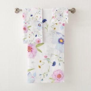 Pretty Floral Pattern Bath Towel Set