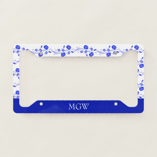 Pretty Floral Pattern Blue Flowers Stylish  License Plate Frame (Front)