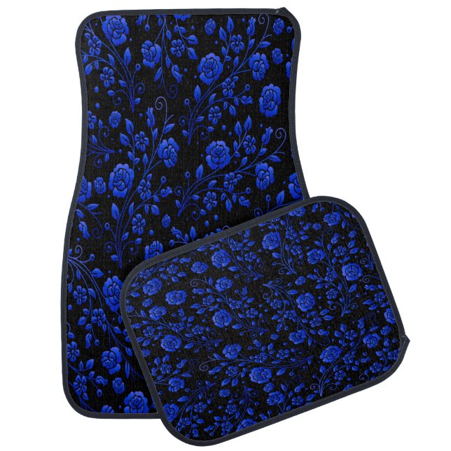 Pretty Floral Pattern Blue Wildflowers Car Floor Mat (Set)