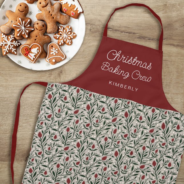 Pretty Floral Pattern Christmas Baking Crew | Name Apron (Creator Uploaded)
