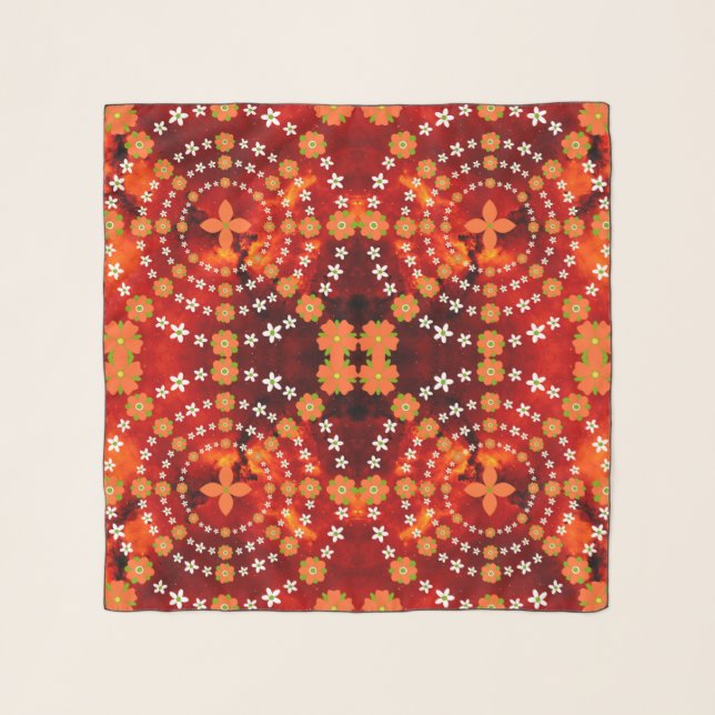 Pretty Floral Pattern Cute Garden Green Orange     Scarf (Front)