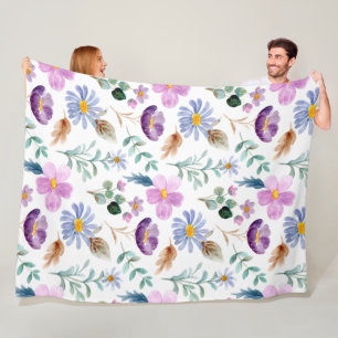 Pretty floral pattern for bedroom decor purple fleece blanket