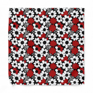 Pretty Floral Pattern in Red, Black and White Bandana