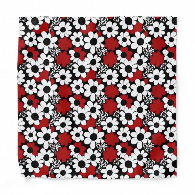 Pretty Floral Pattern in Red, Black and White Bandana (Front)