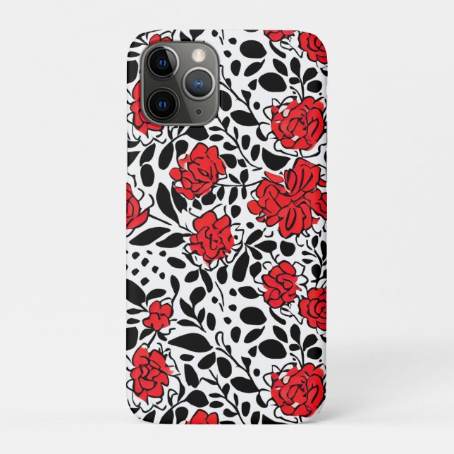 Pretty Floral Pattern in Red, Black and White Case-Mate iPhone Case (Back)