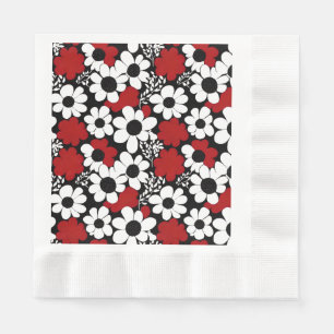 Pretty Floral Pattern in Red, Black and White Napkins