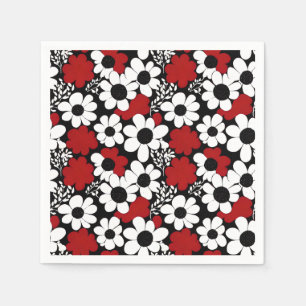 Pretty Floral Pattern in Red, Black and White Napkins
