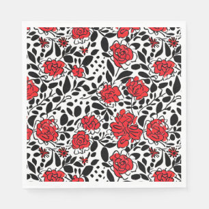 Pretty Floral Pattern in Red, Black and White Napkins